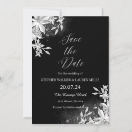 All Black Floral Save the Date Wedding Einladung