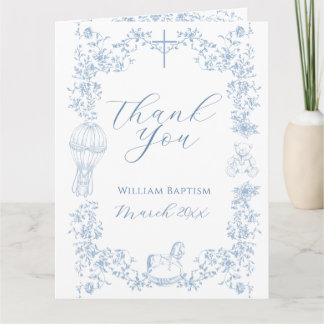 All Blue Toile Boy Baptism Elegant Digital Dankeskarte