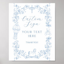 All Blue Toile Boy Baptism Elegante Custom Poster