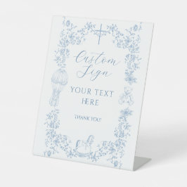 All Blue Toile Boy Baptism Elegante Custom Sockelschild
