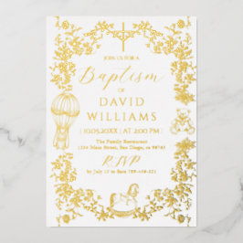All Blue Toile Boy Baptism Elegante Folieneinladung