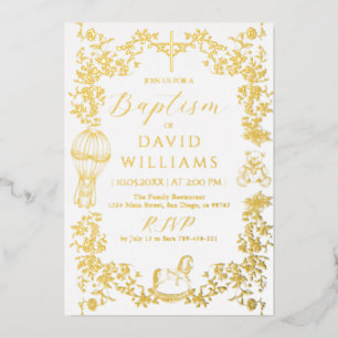 All Blue Toile Boy Baptism Elegante Folieneinladung