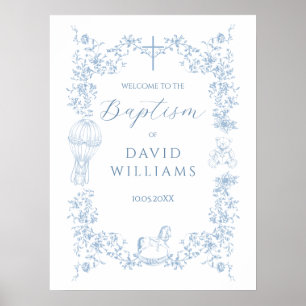 All Blue Toile Boy Baptism Elegante Willkommen Poster