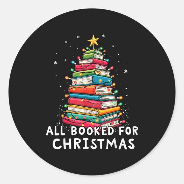 All Booked For Christmas Book Christmas Tree Light Runder Aufkleber (Vorderseite)