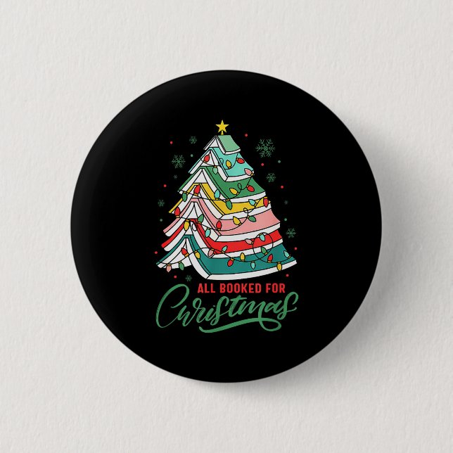 All Booked For Christmas Book Xmas Tree Lights Rea Button (Vorderseite)