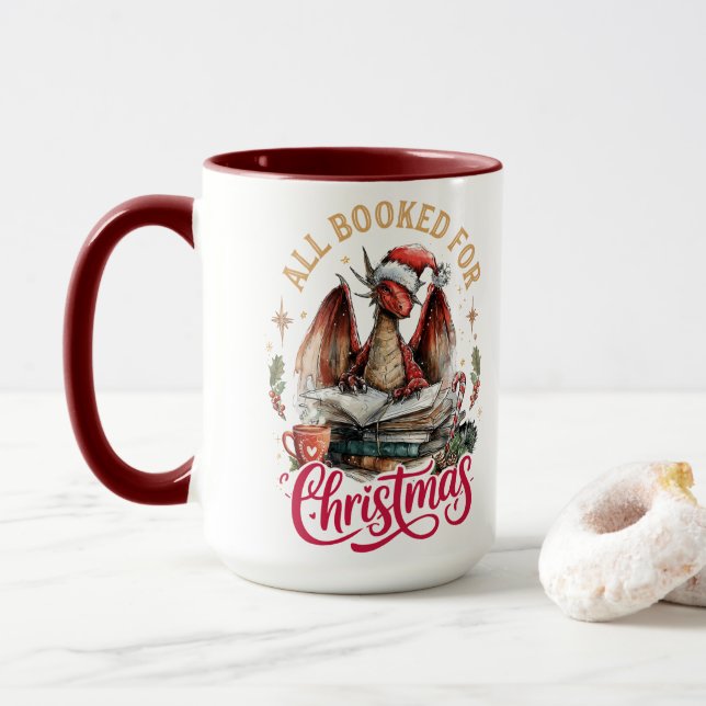All Booked for Christmas Dragon  Tasse (Mit Donut)