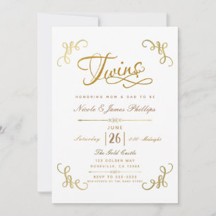 All Gold Faux Folie Zwillinge Babyparty Skript Typ Einladung