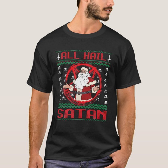 All Hail Satan Geschenk 666 Satanic Santa Occult U T-Shirt (Vorderseite)