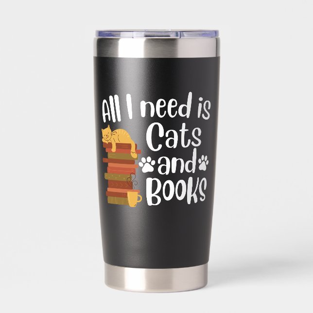 All I Need is Cats and Books | Cozy Cat Lover Thermobecher (Vorderseite)