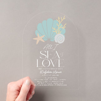 All I Sea is Love Blue Seashells Bridal Shower Acryleinladungen