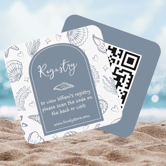 All I Sea is Love Dusty Blue QR Code Bridal Shower Begleitkarte (Von Creator hochgeladen)