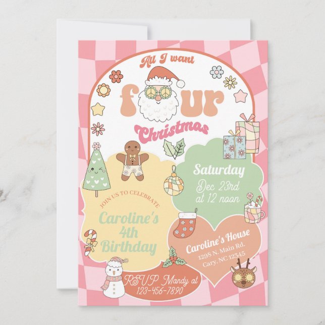 All I want four Christmas girl 4th birthday. Einladung (Vorderseite)