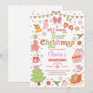 All I want FOUR Christmas girl 4th birthday invite Einladung