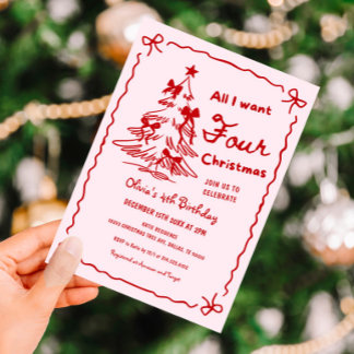 All I Want Four Christmas Girl 4th Birthday Party Einladung