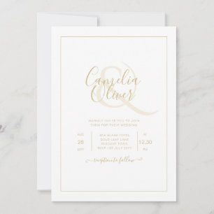All-in-1 Eleganter klassischer Gold Text White Wed Einladung