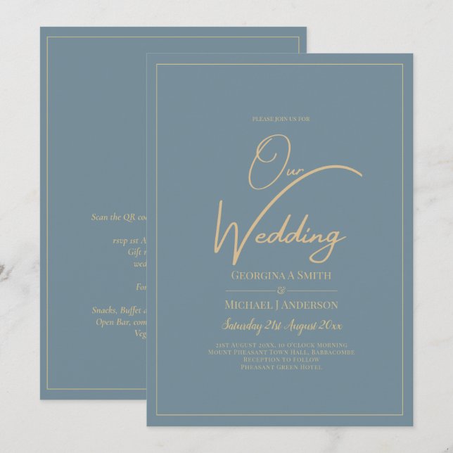All-in-1 Elegantes Sea Glass Aquamarin Gold Weddin Einladung (Vorne/Hinten)