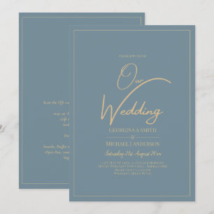 All-in-1 Elegantes Sea Glass Aquamarin Gold Weddin Einladung