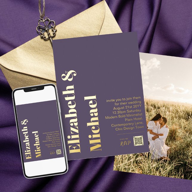 All-in-1 REAL GOLD FOIL Mauve Foto QR Code Modern Folieneinladung (Von Creator hochgeladen)