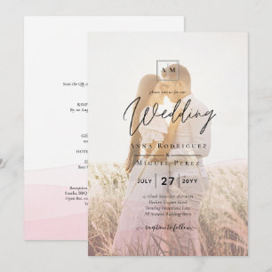 All-in-1 Rosa Ombre Foto Overlay HochzeitQR-Code Einladung