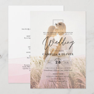 All-in-1 Rosa Ombre Foto Overlay HochzeitQR-Code Einladung