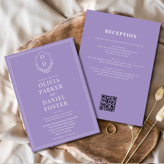 All in Once Wappen Lilac Lila QR Code Wedding Einladung (Von Creator hochgeladen)