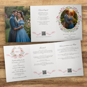 All In One Aquarell-Regency-Wappen-QR-Hochzeit Dreifach Gefaltete Einladung