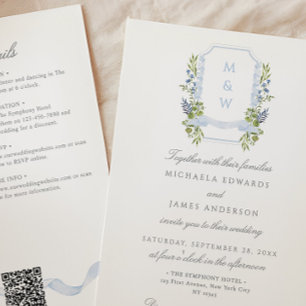 All In One Aquarell Regency Wappen QR Hochzeit Einladung