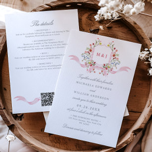 All In One Aquarell Regency Wappen QR Hochzeit Einladung