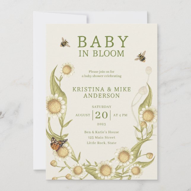 All in One Baby in Bloom QR Code Douche Invitation (Devant)