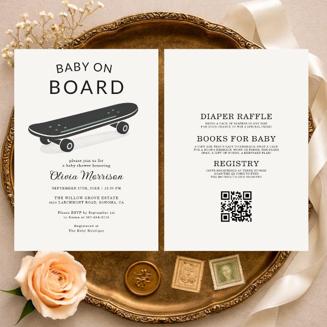 All in One Baby on Board Skateboard Baby Shower Einladung (Von Creator hochgeladen)