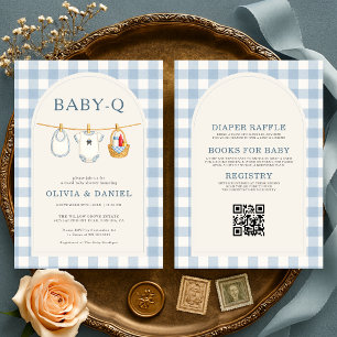 All in One Baby-Q Blau kariert Baby-Party Einladung