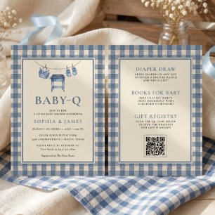 All In One Baby Q Blau kariert Grill Wäscheleine Einladung