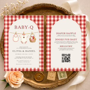 All in One Baby Q Gingham Wäscheleine Baby Shower Einladung