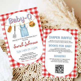 All in One Baby-Q Rot kariert Baby Shower Einladung