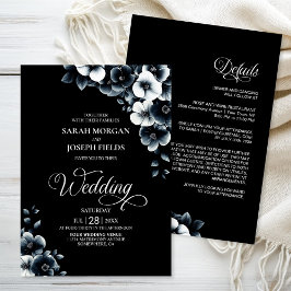 All in One Black and White Floral Wedding Einladung