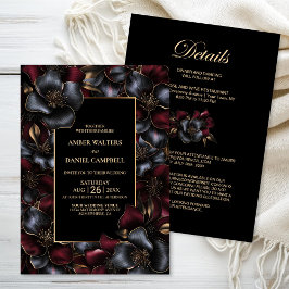 All in One Black Burgundy Gray Floral Wedding Einladung