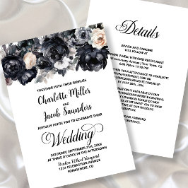 All in one Black Floral Wedding Einladung