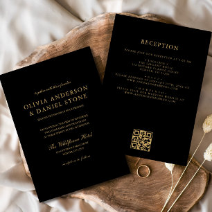 All in one Black Gold Wedding QR Code Classic Einladung