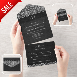All in one Black Wood Lace Hochzeit mit UAWG All In One Einladung