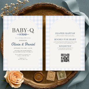 All in One Blau kariert BBQ Baby-Q Babyparty-Einla Einladung