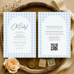 All in One Blau Oh Baby Gingham Baby Shower Einladung