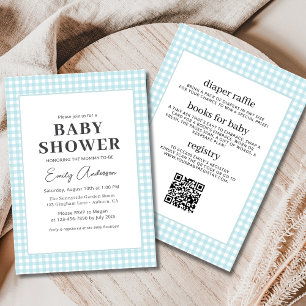 All in One Blue Gingham Baby Boy Dusche Einladung