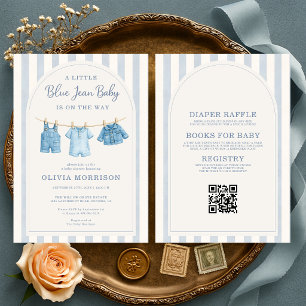 All in One Blue Jean Baby Streifen Baby Shower Einladung