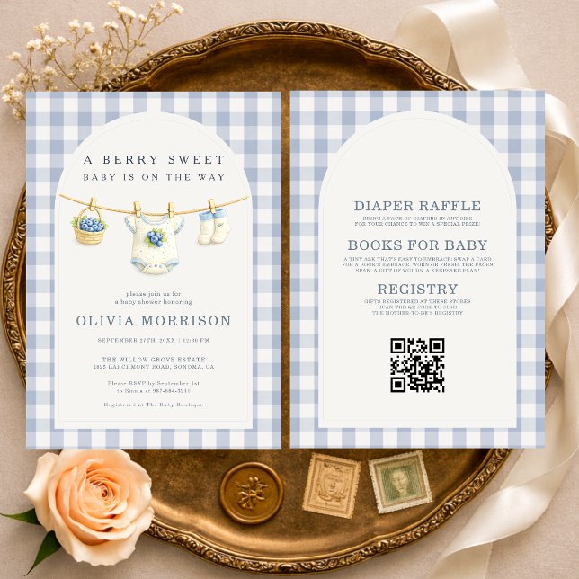 All in One Blueberry Clothesline Baby Shower Einladung (Von Creator hochgeladen)