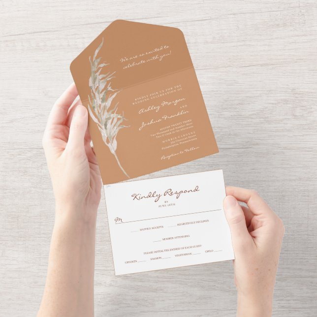 All in One Bohemian Terracotta Mariage Invitation (Déchirure)