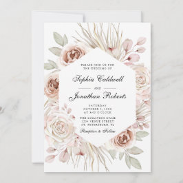 All in One Boho Blush Pink Roses Palm Leaf Hochzei Einladung