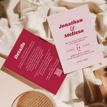 All in one Bold Retro Viva Magenta QR Code Wedding