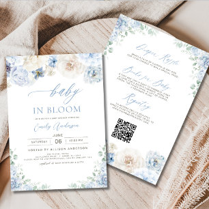 All in One Boy Blue Baby in Bloom Baby Shower Einladung