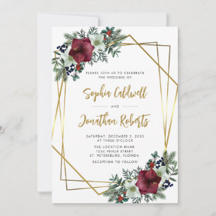All in One Burgund Amaryllis Gold Blumen Hochzeit Einladung