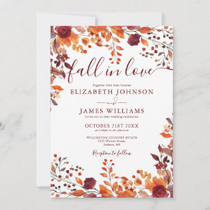 All In One Burgunderrot Fall In Love Florale Hochz Einladung